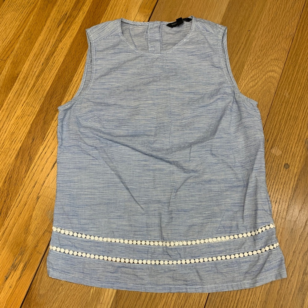Banana Republic Blue White Striped Cotton Linen Sleeveless Top XS Eyelet‎ Trim